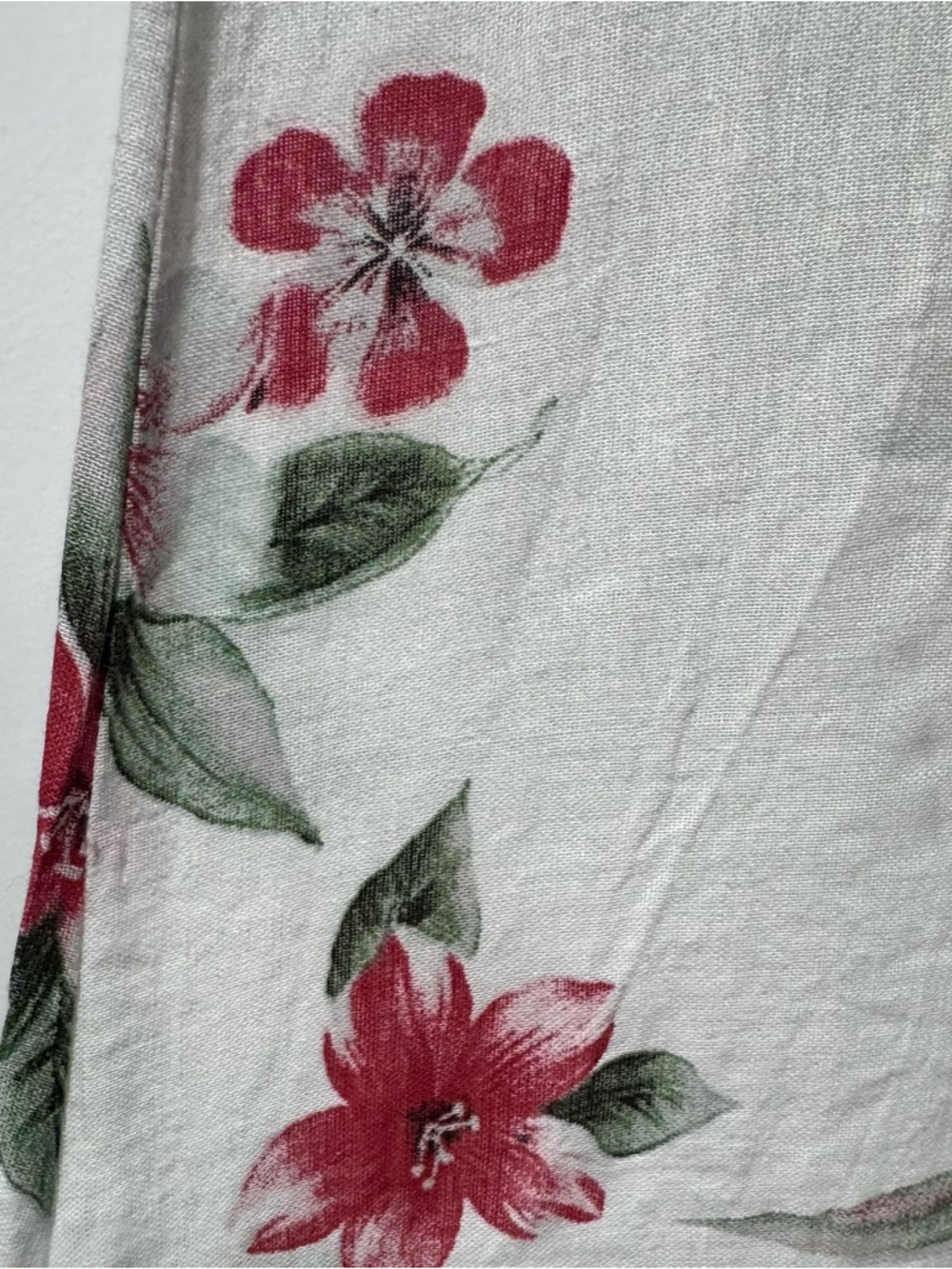 Wide-Leg Floral Border Linen Pants in Cream with Pink Floral - Picture 6 of 14